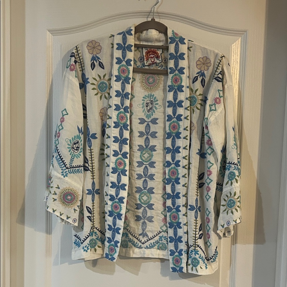 Johnny Was Embroidered Floral Label Panel in Cream, Pink and Gold